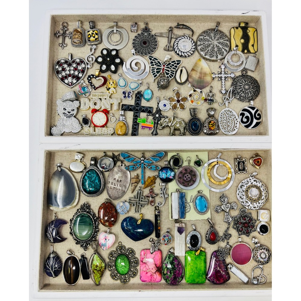 Vintage & Modern Gold & Silver Tone Assorted Necklace Pendant & Charm Lot of 80 - Picture 2 of 16